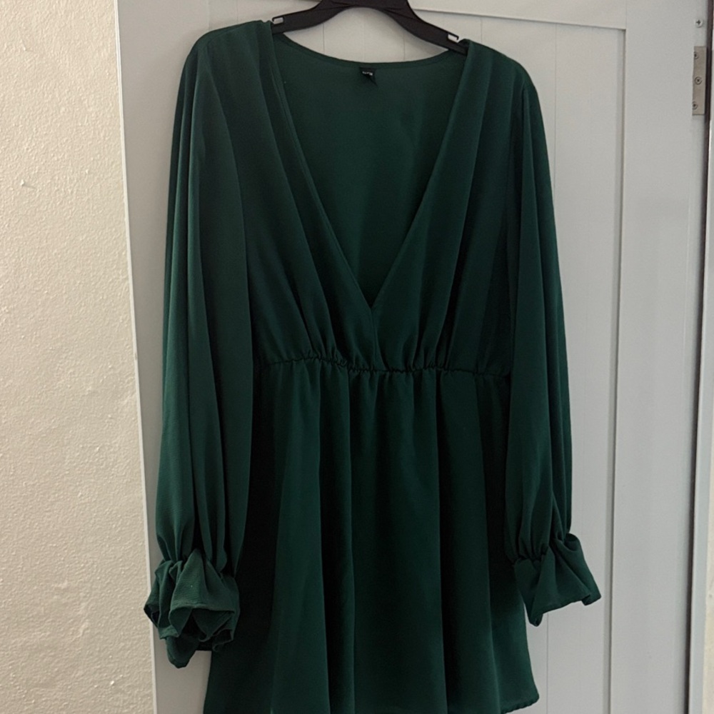 SHEIN Dark Emerald V-Neck Long Sleeve Tunic
